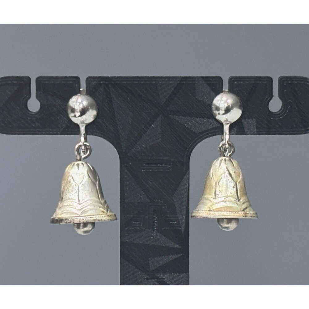Vintage Sterling Silver Bell Earrings Dangle Screw Back Non Pierced 925 Estate